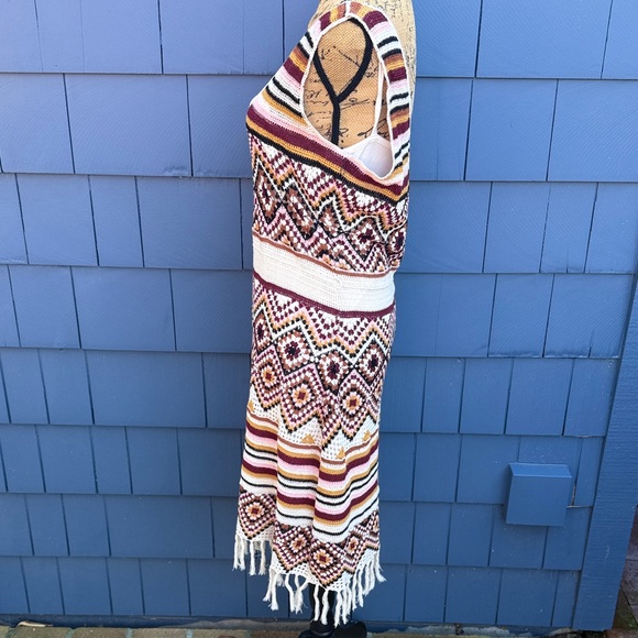 Idyllwind Colorful Knit Midi Dress granny squares burgundy pink - Picture 9 of 13